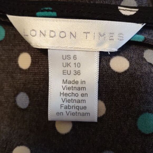 London Times Women's Sz 6 Dress Classic wrap around look polka dot machine wash - Picture 6 of 9